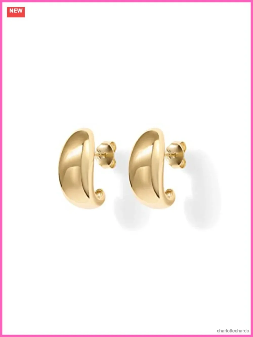 14K Gold Plated Dome Huggie Hoop Earrings 8mm Hypoallergenic Women's Jewelry